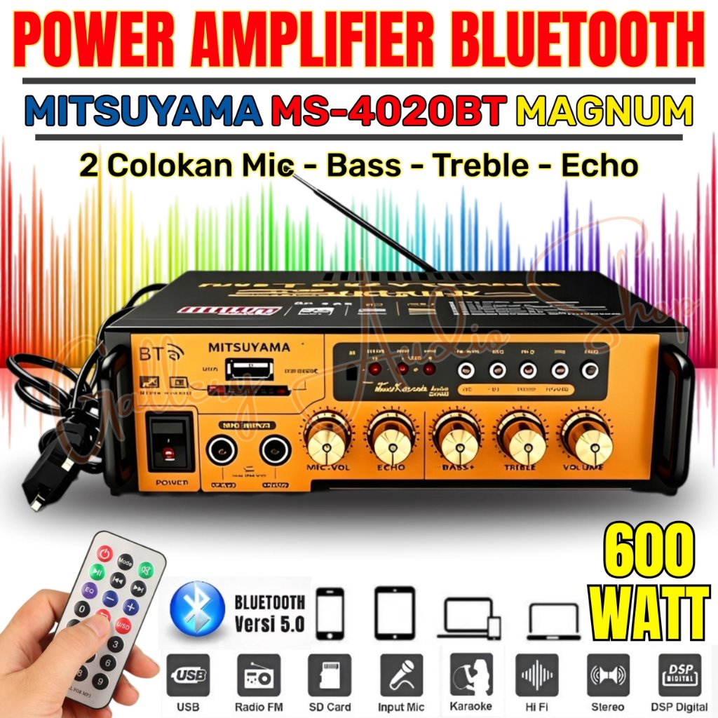 TERBARU~Power Amplifier Bluetooth MITSUYAMA MS-4020BT MAGNUM 600 Watt Bluetooth 5.0 Dengan Remote | 