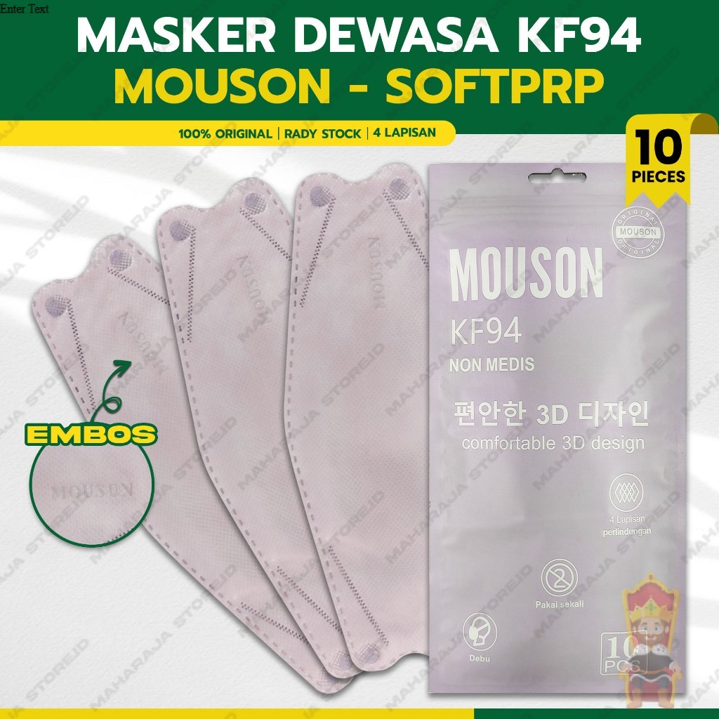 Masker KF94 MOUSON 4Ply isi 10Pcs Soft Purple Ungu Muda KF 94 4 Ply Earloop Surgical Mask