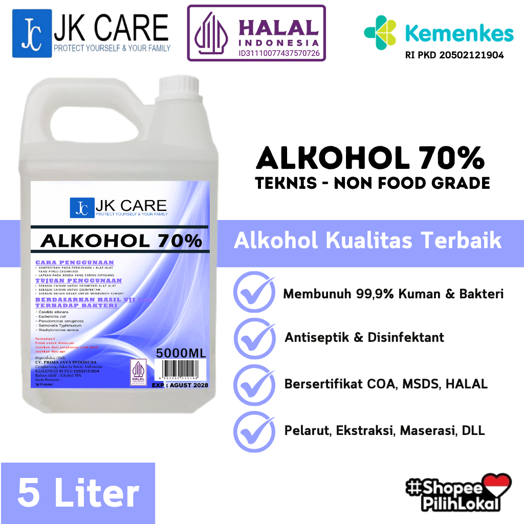 Alkohol 70% Etanol Teknis Non Food Grade Antiseptic Disinfectant Kualitas Terbaik