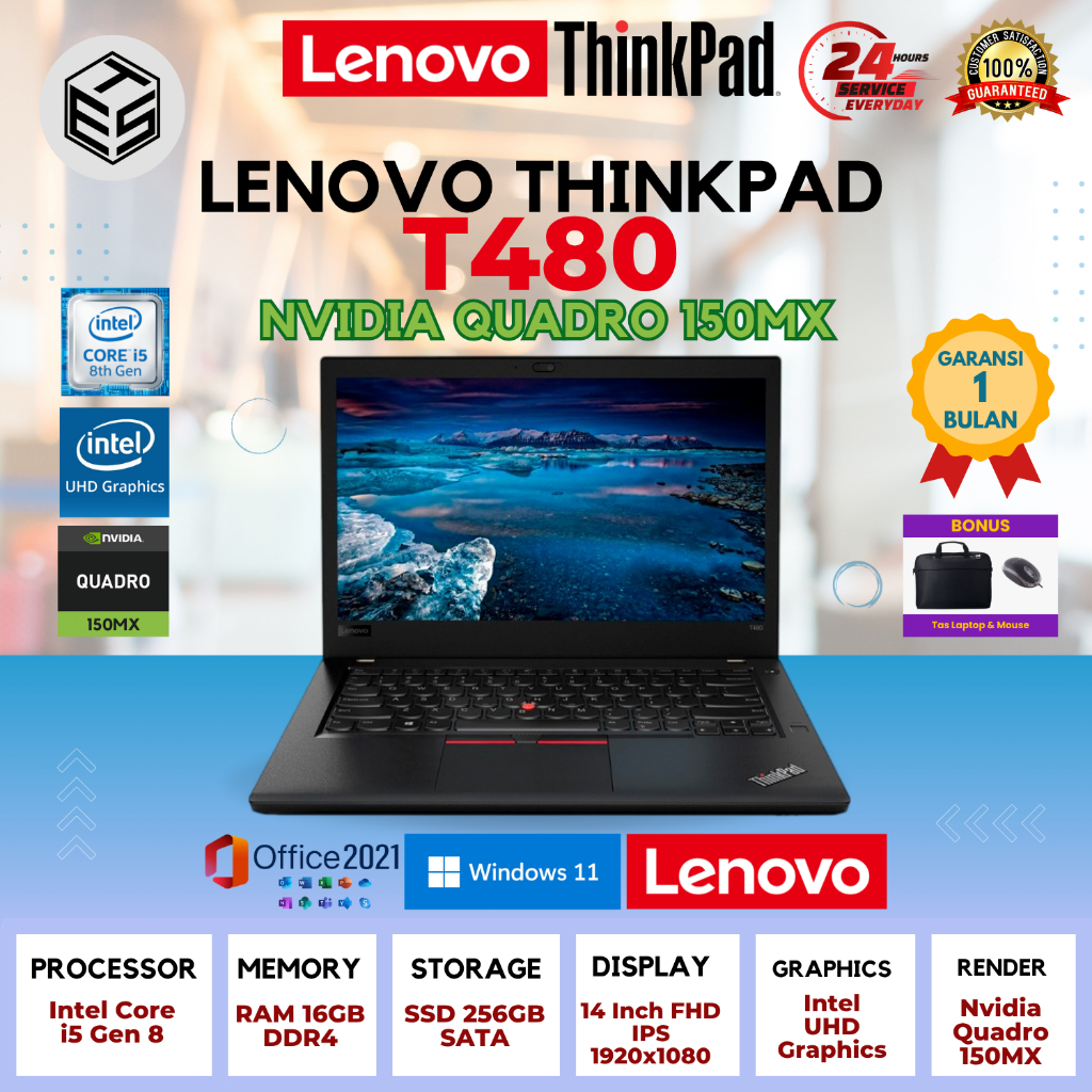 Lenovo Thinkpad T480 intel Core i5 Gen 8 RAM 16GB SSD 256GB | 14 INCH FHD DUAL VGA Nvidia Quadro 150