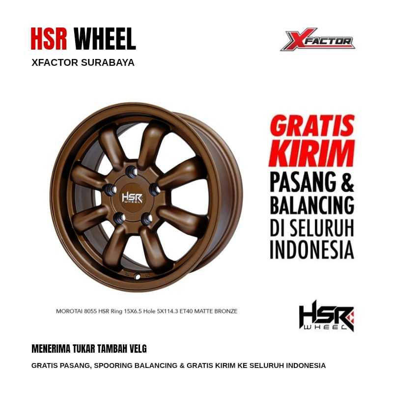 Velg Mobil HSR MOROTAI 8055 R15X6.5 H 5X114,3 ET40 100% ORIGINAL Gratis Pasang Spooring & Gratis Ong