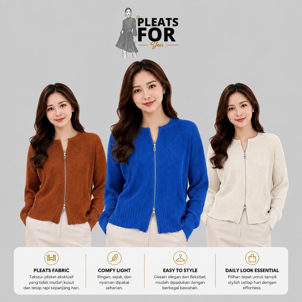 NEW ARRIVAL Cardigan Pleats Premium Two-Way Zipper | ATASAN PLEATS PREMIUM | ATASAN LENGAN PANJANG (