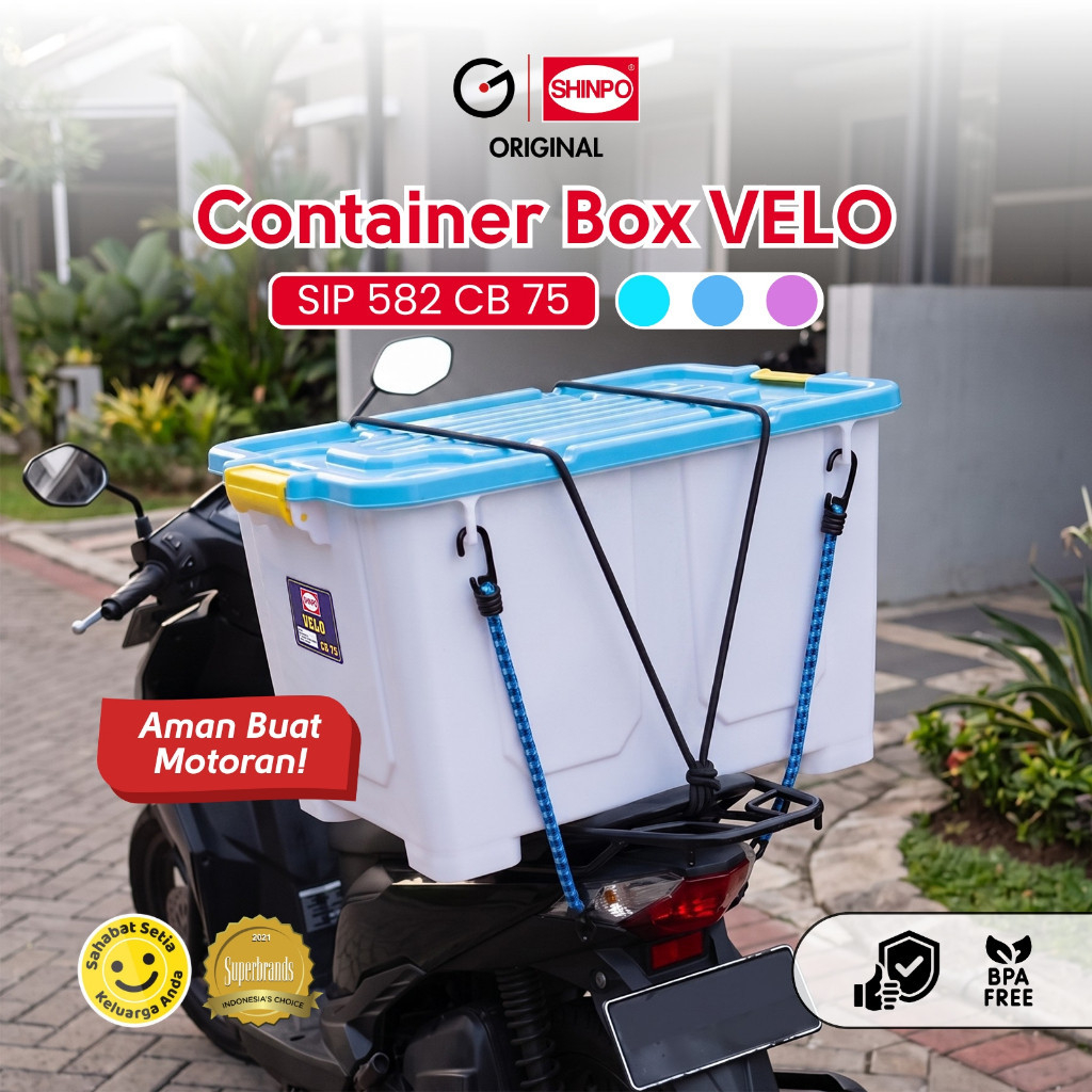 SHINPO Kontainer Plastik VELO CB 75 Dengan Kaitan Container Box Aman Buat Motoran SIP-582