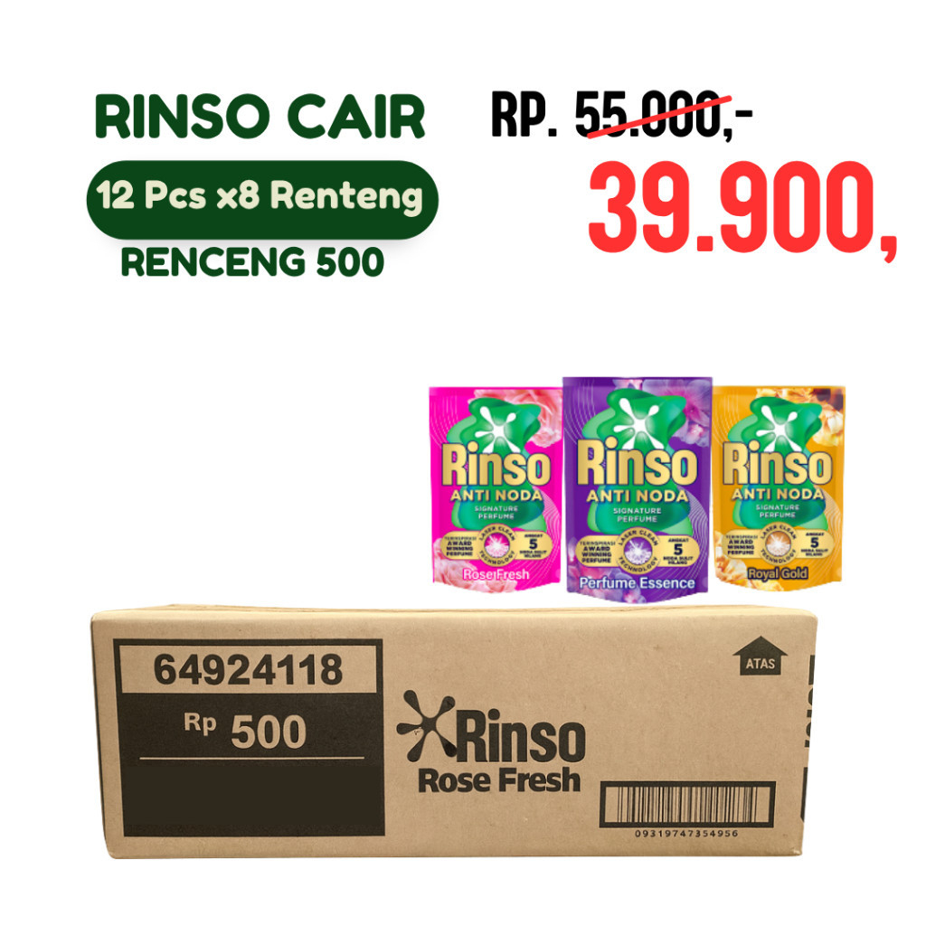 Rinso Cair Sachet 1 DUS RINSO CAIR ISI SC ANTI NODA KEMASAN 500 20G