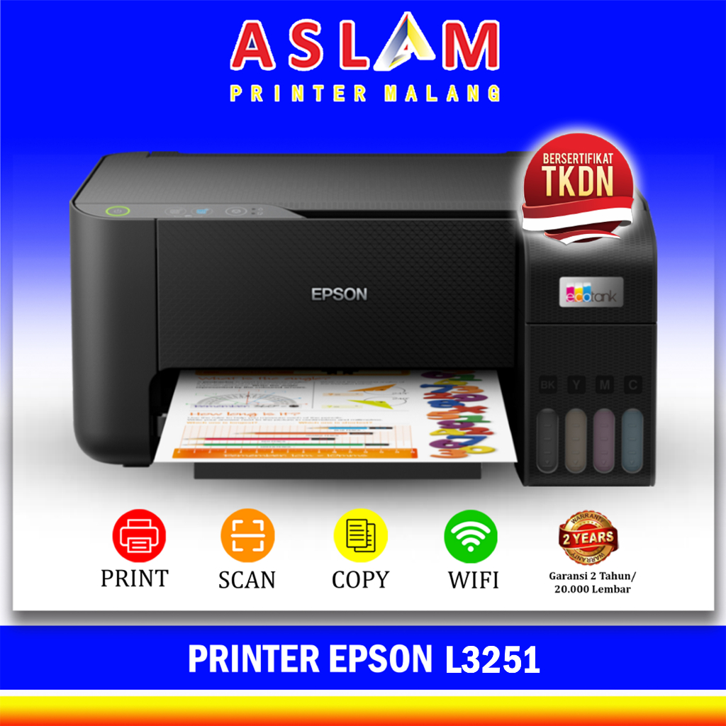 Printer Epson L3250 L-3250 L 3250 L3251 WiFi Wi-Fi Direct Resmi TKDN | Tinta 003 C M Y Pengganti L31