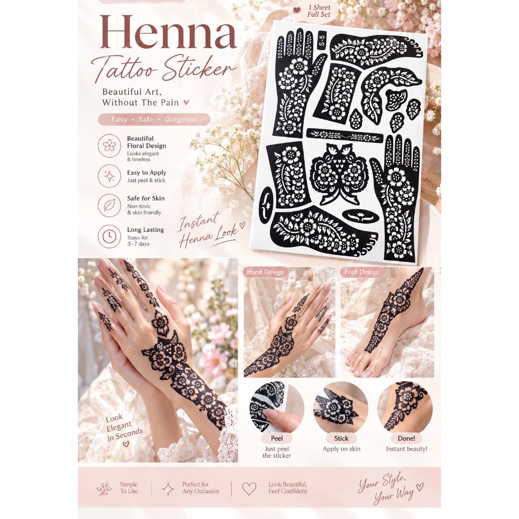 Cetakan Hena Stiker Mehendi Pengantin Henna Tangan Kaki / Tatto Stiker Henna Tangan
