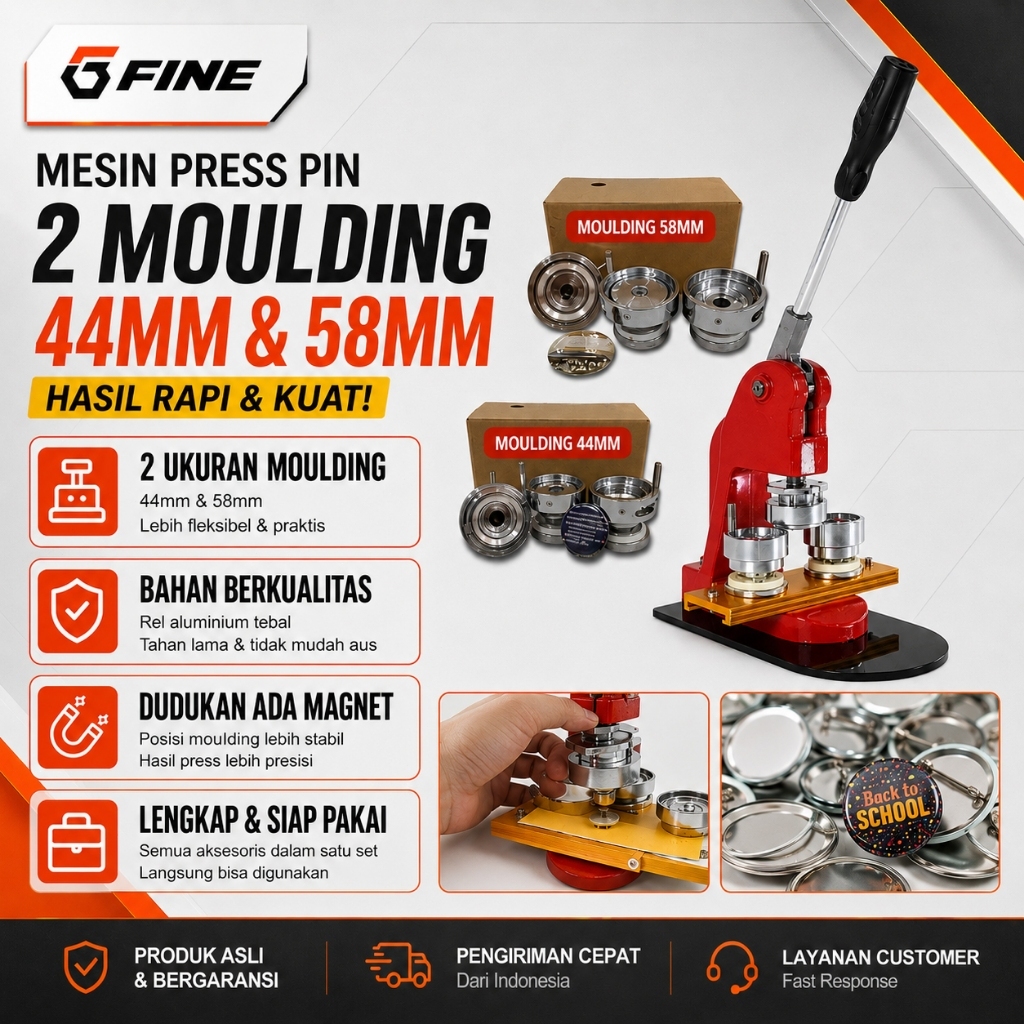 Mesin Press Pin 2 Moulding 44mm & 58mm Cetak Pin Peniti Gantungan Kunci Alat Press Manual
