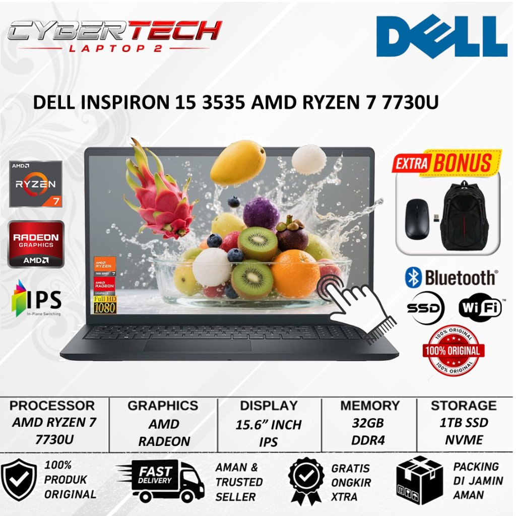 Gaming Laptop Dell Inspiron 3535 Amd Ryzen 7 7730U Ram 32GB 1TB SSD Fhd IPS Touchscren