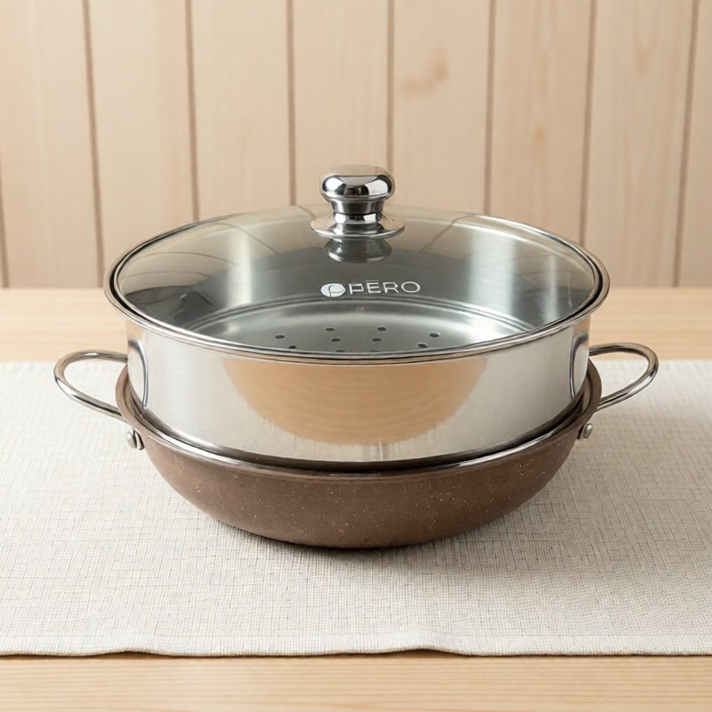 Pero Anka Wok 28cm + Steamer / Wajan Panci Penggorengan Anti Lengket 28cm