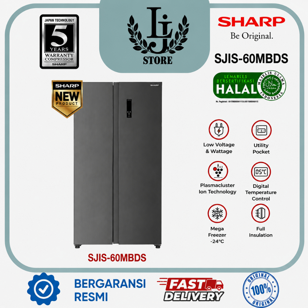 Kulkas 2 Pintu Side By Side Sharp SJ-IS60MBDS-INVERTER