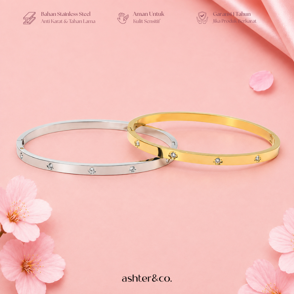 Ashter&Co - Lucky Bangle 18K Gold  - Bangle Gelang Stainless Steel 4mm