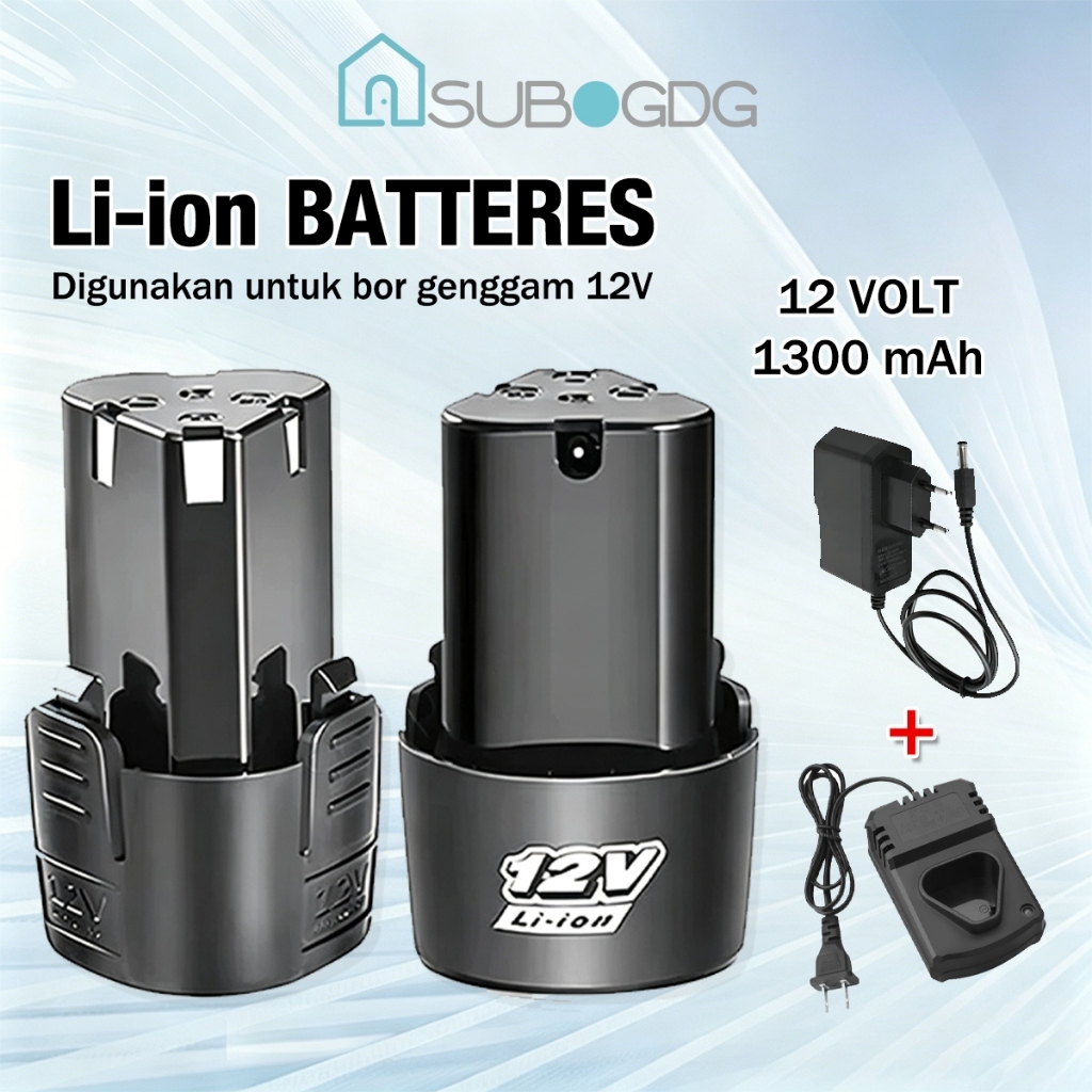 SUBOGDG 2pcs 13000mah Baterai 12v Cordless Battery Batre Untuk Bor 12v Paket 1pcs Baterai 12v + char