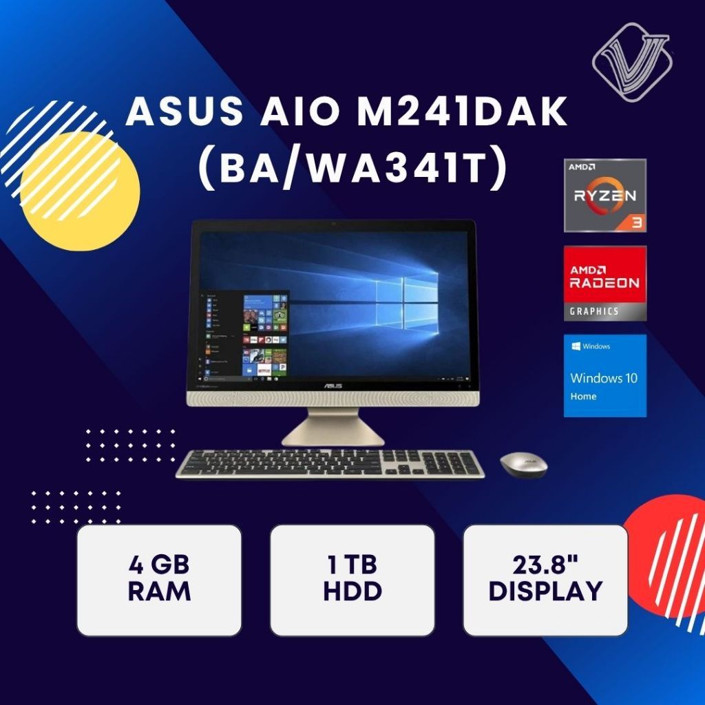 ASUS AIO M241DAK (BA/WA341T) AMD Ryzen 3 3250U Graphic Radeon RAM 4GB | 1TB HDD Display 23.8 Inch Wi