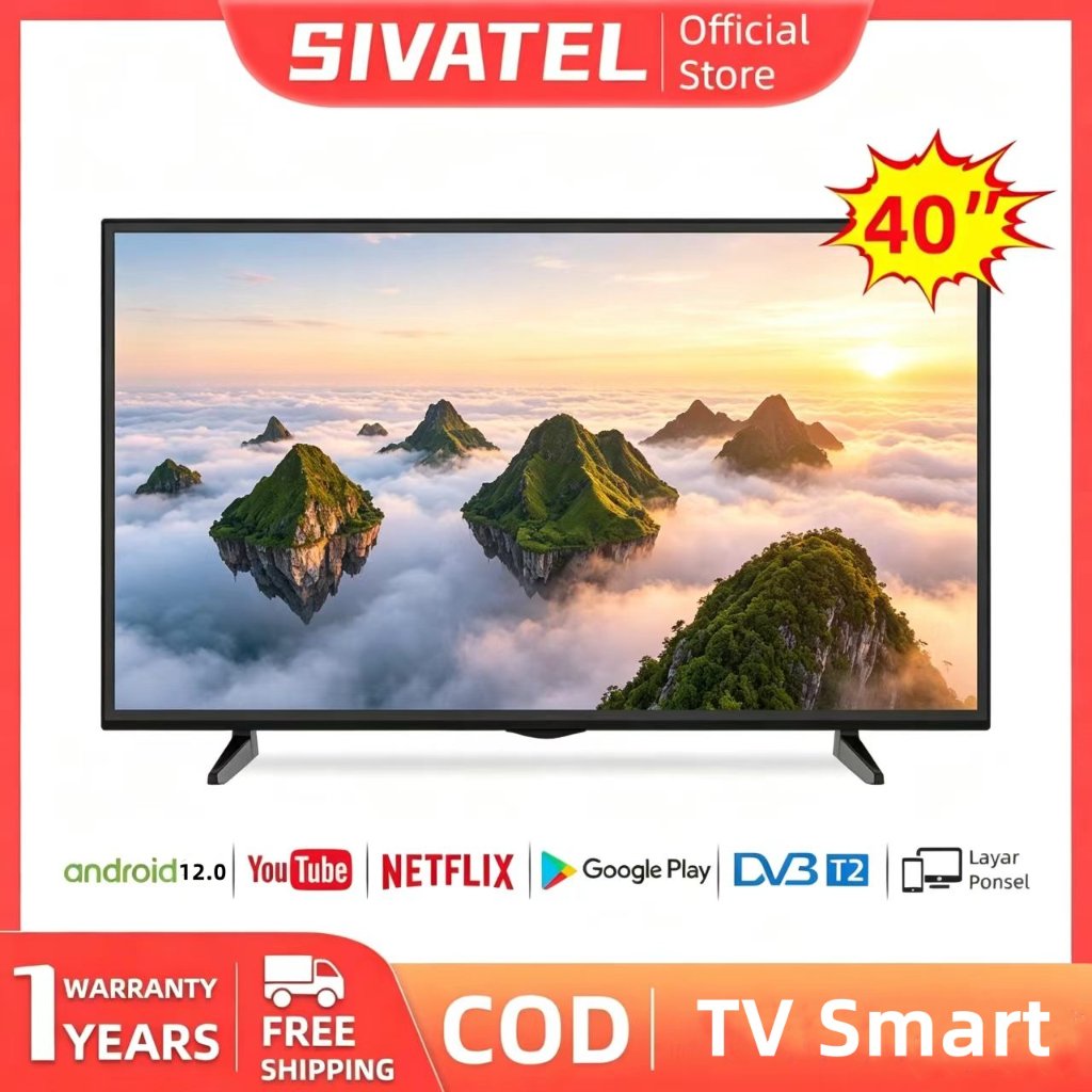 Sivatel TV Smart 40 inch Smart TV LED 32 inch 43 inch Televisi LED  Android 12.0 -Youtube-Web Browse