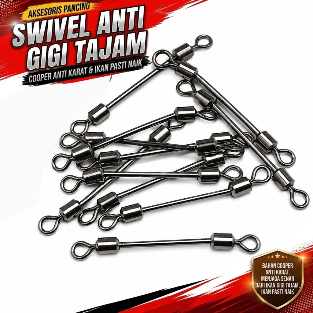 Long Swivel Black Cooper Kili-kili Pancing Panjang Anti Gigi Tajam