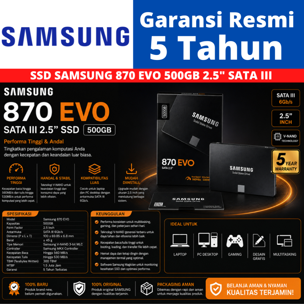 SAMSUNG SSD 870 EVO 870EVO 500 GB 500GB SATA III RESMI