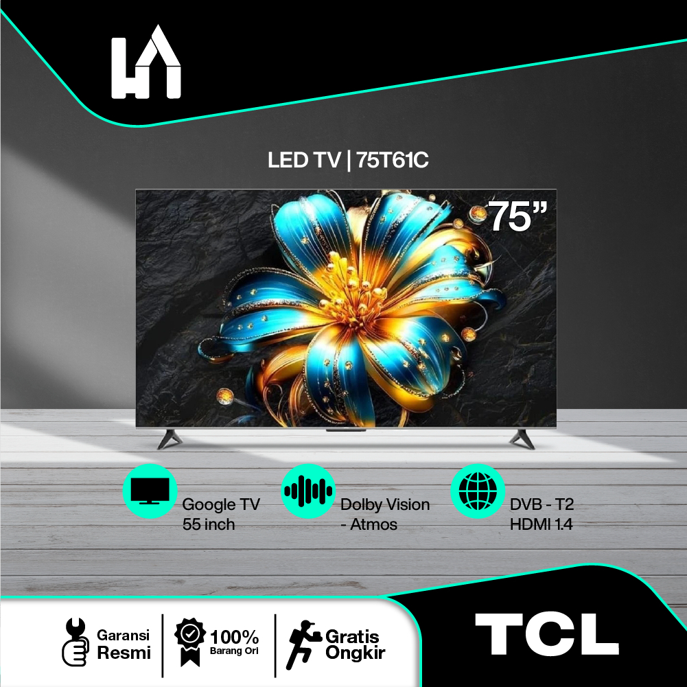 TCL QLED 75 inch 75T61C - 4K Google TV - HVA Panel - HDR 10+ - Dolby Vision & Atmos - Google Assista