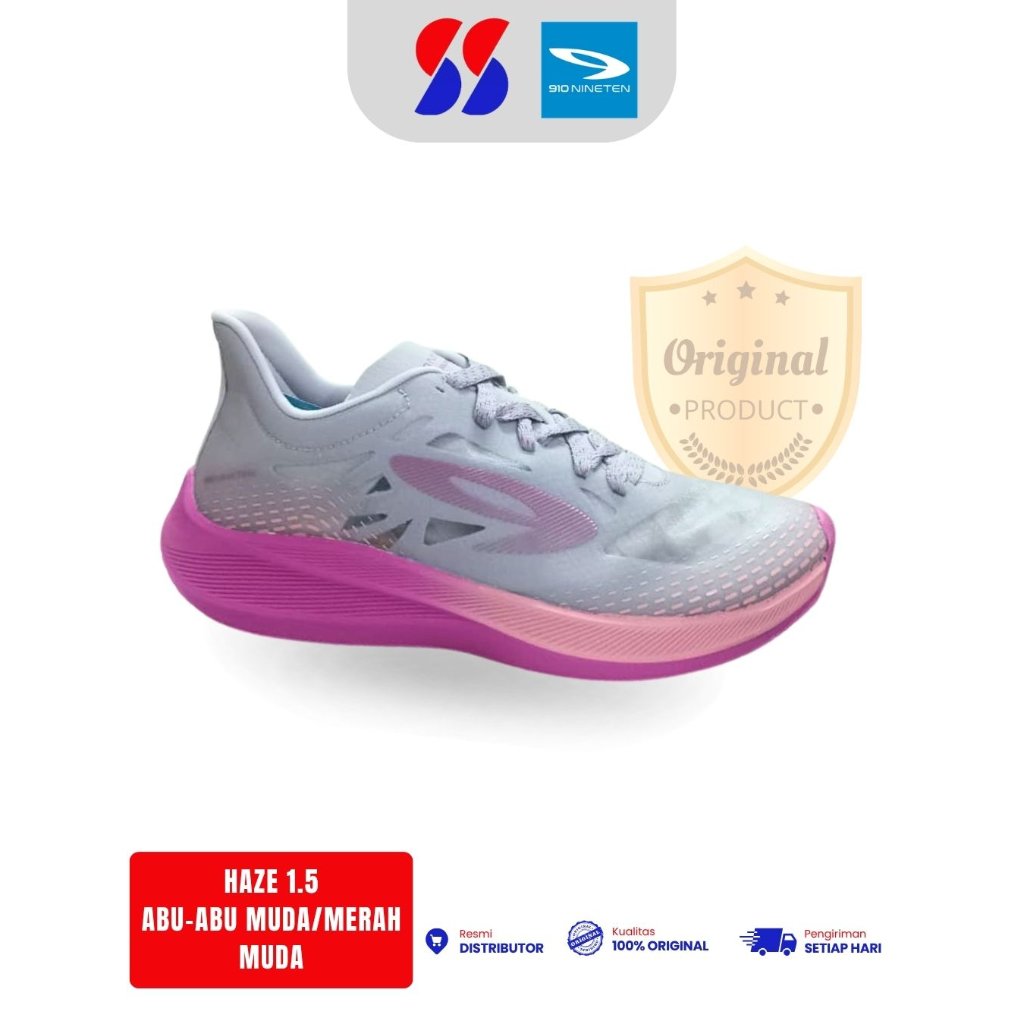 SEPATU RUNNING NINETEN HAZE 1.5 ORIGINAL-ABU-ABU/MERAH MUDA