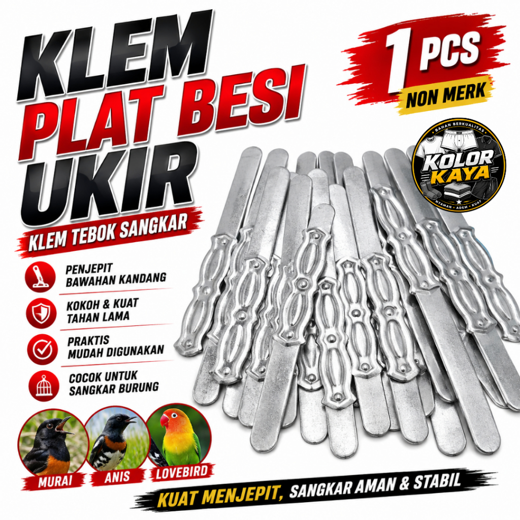 SEDIA KLEM PLAT BESI UKIR KLEM TEBOK SANGKAR 1 PCS NON MERK PENJEPIT BAWAHAN KANDANG MURAI ANIS LOVE