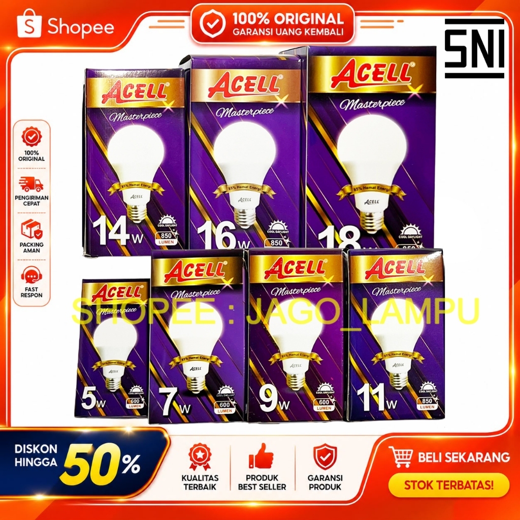 Lampu LED ACELL Masterpiece SNI 5W 7W 9W 11W 14W 16W 18W Cool Daylight, GARANSI 1 TAHUN