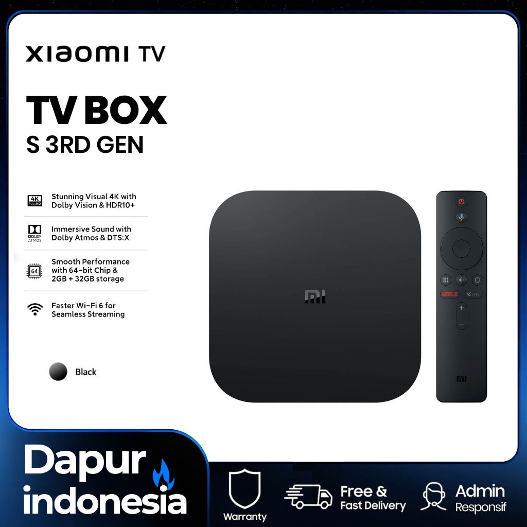Xiaomi TV Box S 3rd Gen 4K UHD Smart Google TV, Wi-Fi 6, 32GB, Dolby Atmos