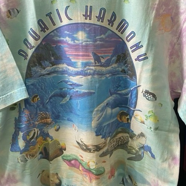 (75x56cm tanpa ditarik) kaos vintage tyedye 1995 liquid blue aquatic t shirt single stitch