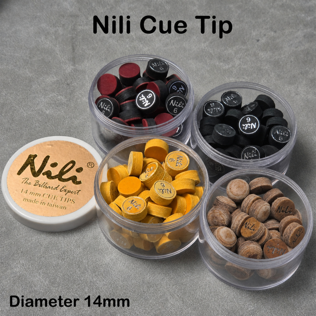 Nili Cue Tip Master Tip Billiard Nili Black - 14 mm Medium Laminated - cue tip hitam biliar