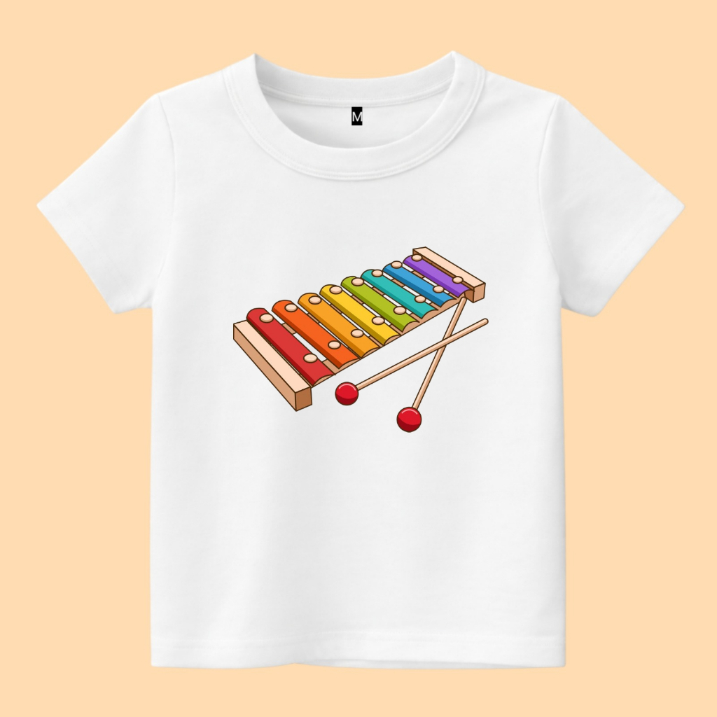 baju kaos anak gambar alat musik tradisional angklung