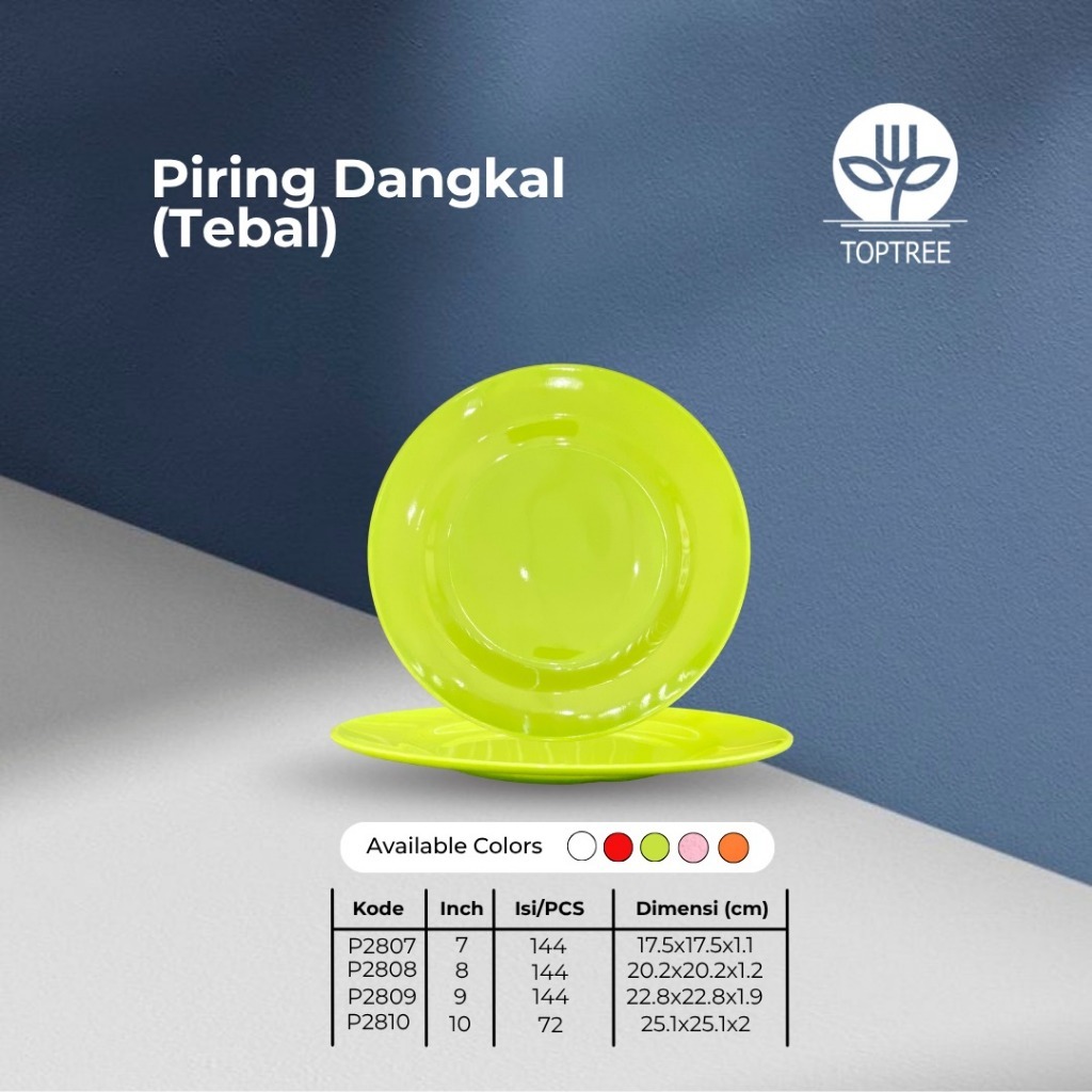 Piring Melamine Bulat Ceper Putih  P2808-117 & Hijau P2808-637 TopTree 8inch