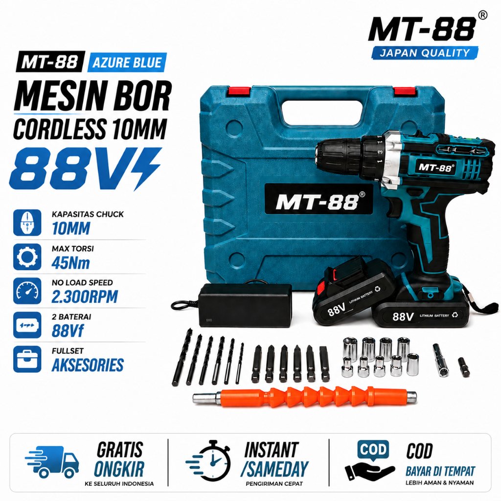 MESIN BOR BATERAI CORDLESS 88V | Torsi 45N.m - Mesin Bor Beton Cordless 88v