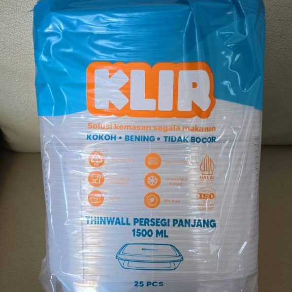 KLIR Thinwall Persegi Panjang 1500 ml Plastik Kemasan Makanan 25 Pcs