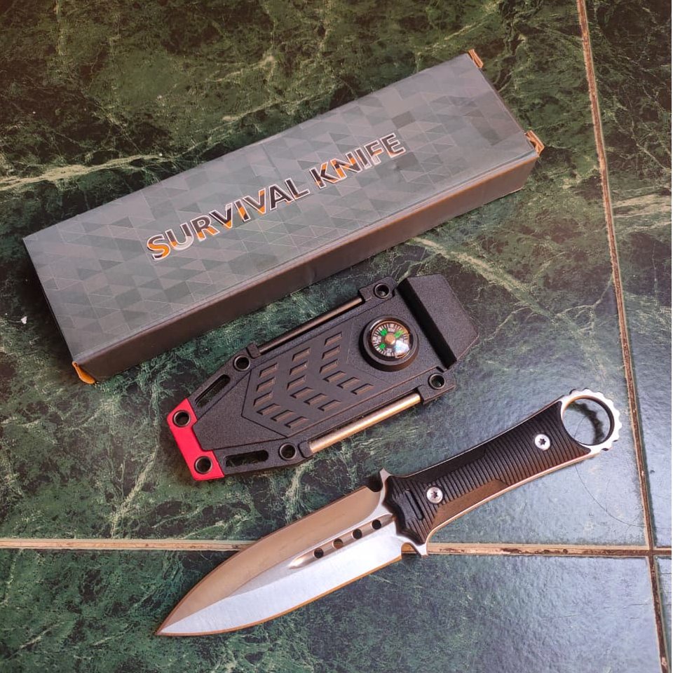 Pisau Survival Outdoor P1541-2 Compas Include Sarung Fulltang