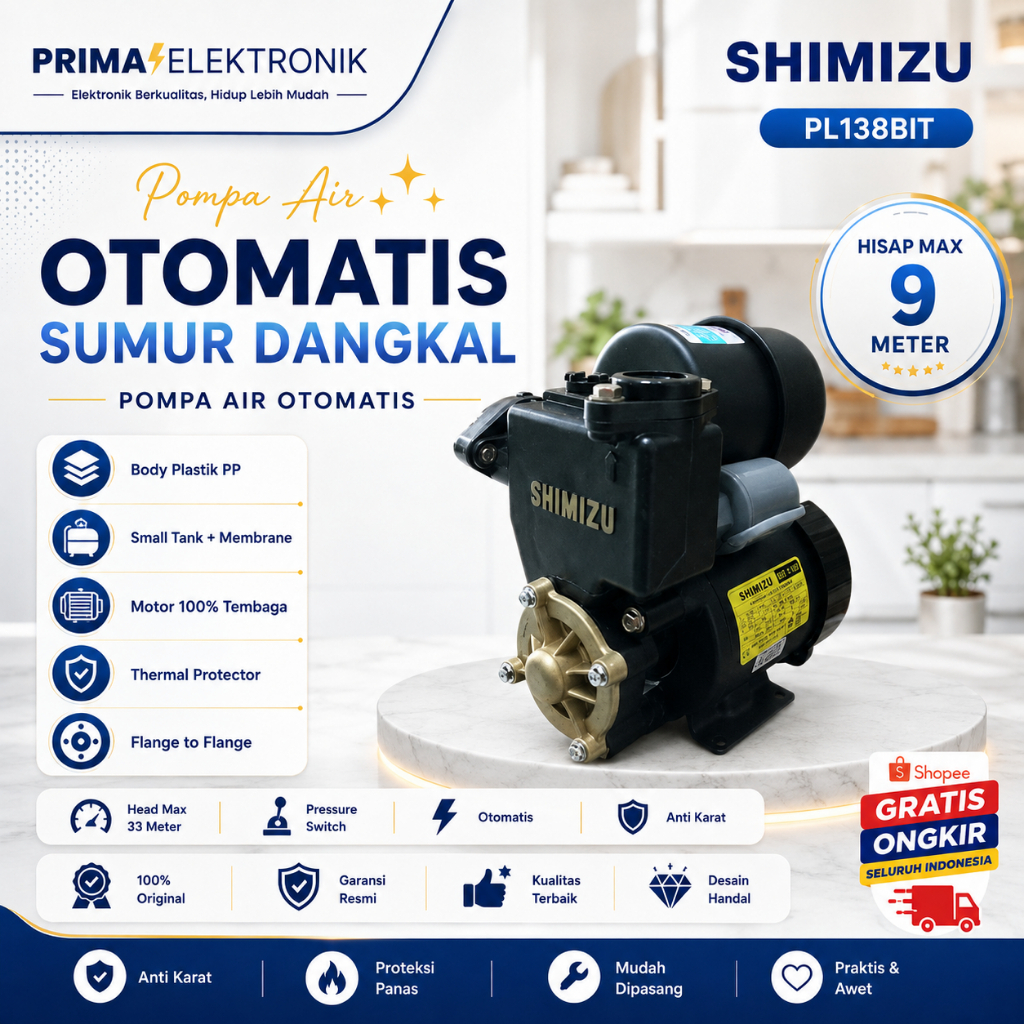 SHIMIZU POMPA AIR PL 138BIT WATER PUMP/PL138BIT/PL138 BIT/PL 138 BIT/ORIGINAL SHIMIZU/GARANSI RESMI