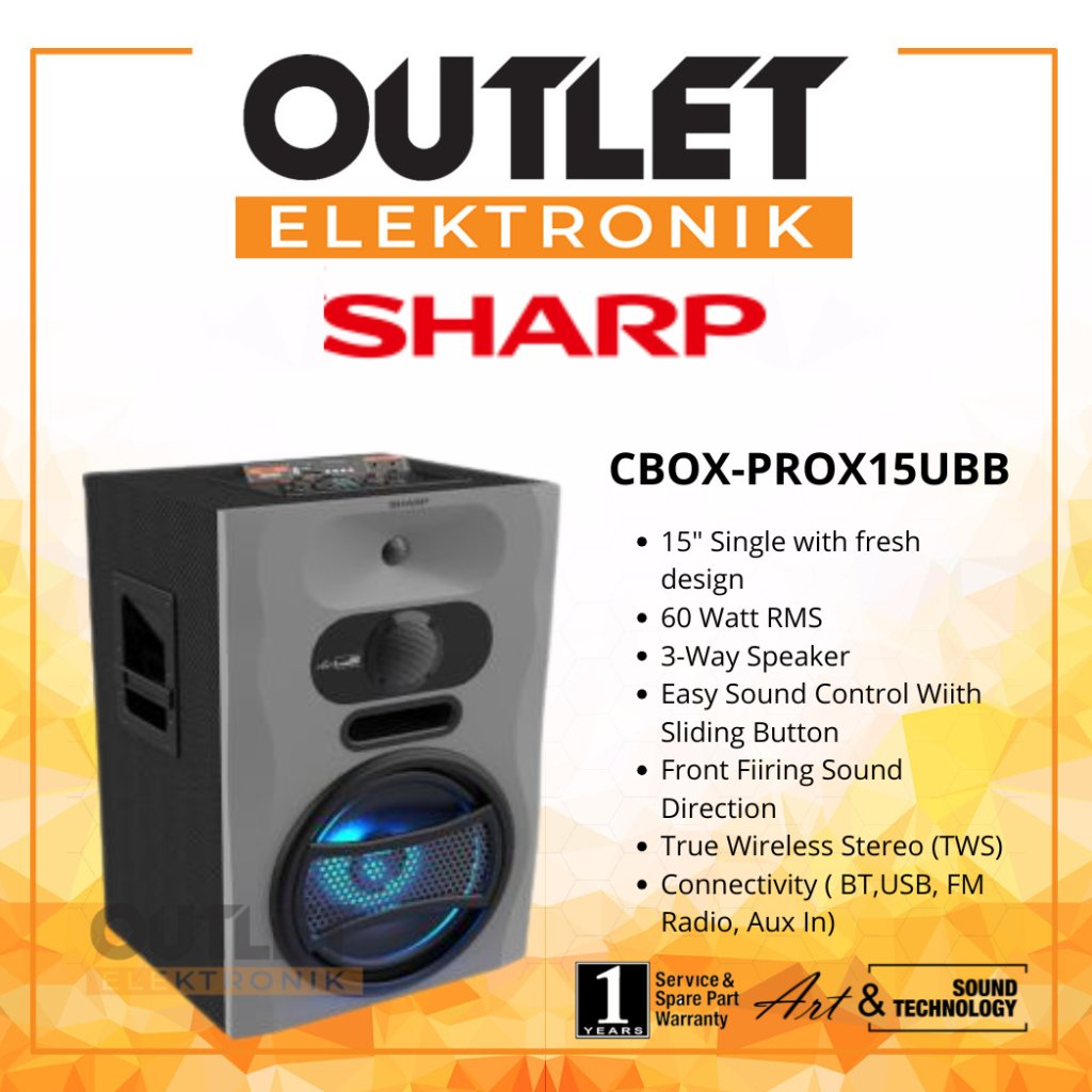 Sharp Speaker Active CBOX-PROX15UBB Pro X Series Grey 110 Watt - 3-way, Bass-reflex System