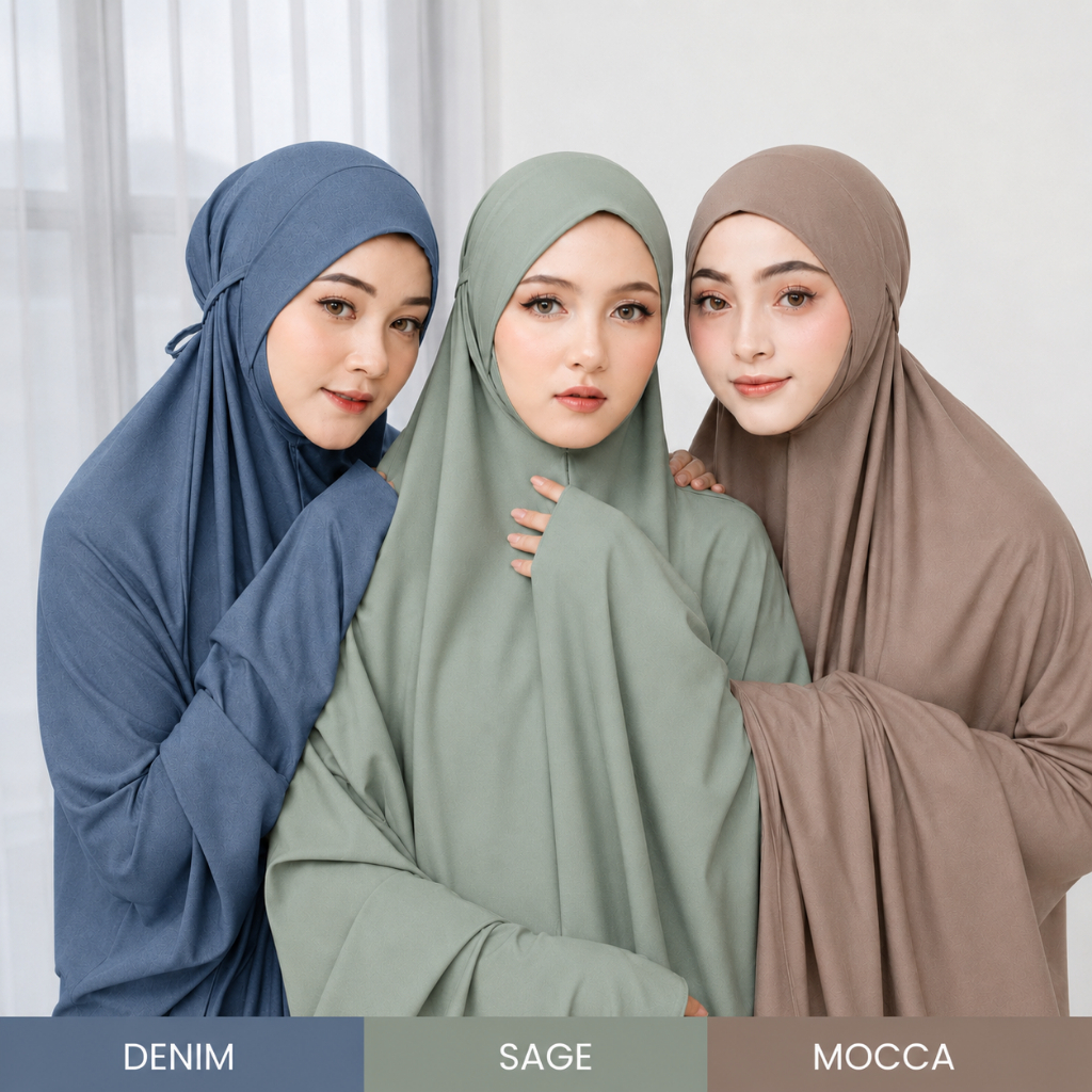 Mukena Khadijah Dewasa Jersey Jumbo Malysia Premium Muat BB 110 Tutup dagu jumbo