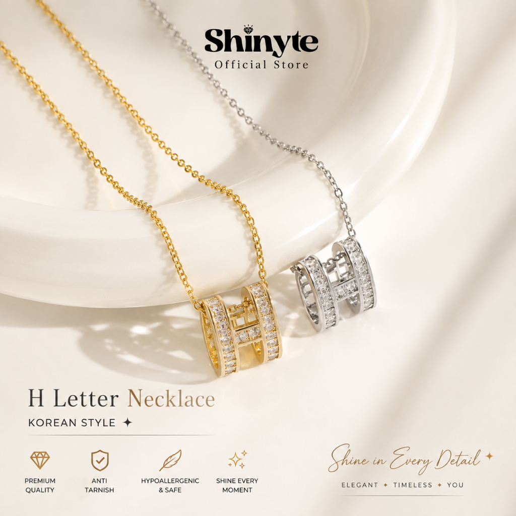 Shinyte Jewelry Kalung Liontin Huruf H Cylinder Permata Titanium Anti Karat Dan Alergi G04-310