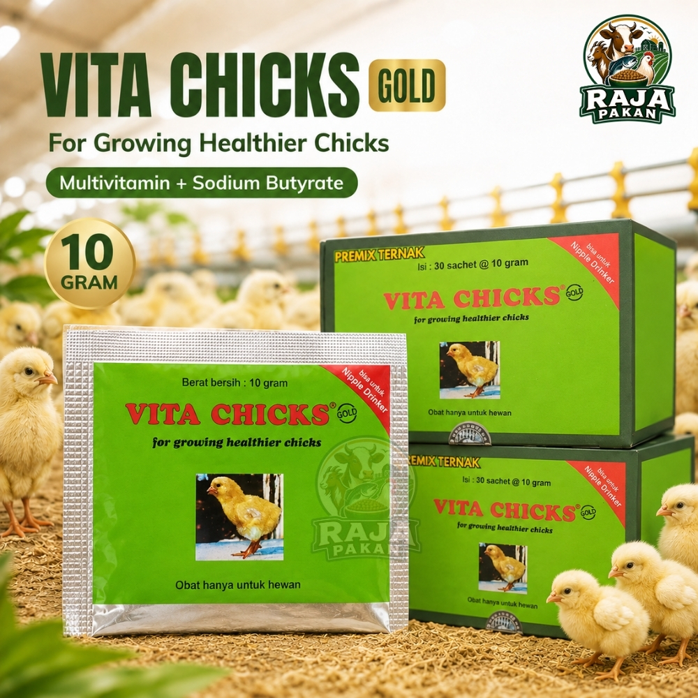 [1 BOX] VITA CHICKS 10 GRAM - Vitamin Ayam DOC Multivitamin Anak Ayam Suplemen Unggas Pertumbuhan Da