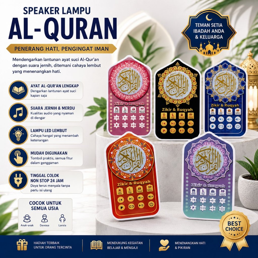 Speaker Lampu Tidur Murottal 24jam Speaker Al-Quran Surah Rizieq Zikir Ruqyah Speaker Ayat Quran