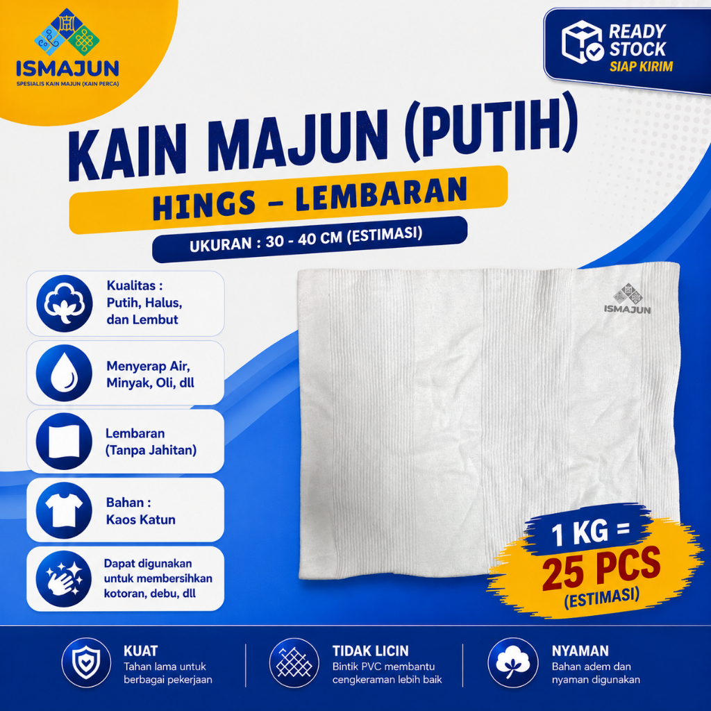 KAIN MAJUN PUTIH HINGS (SINGLET) - LEMBARAN (TANPA JAHITAN)