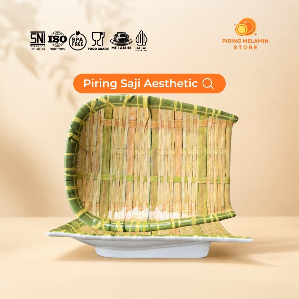 Melamin - TOPTREE Piring Melamin Saji Aesthetic Motif Anyaman - Piring Saji Melamin Tebal