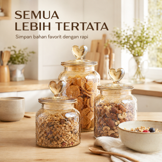 [COD] ELORA HOME toples Kaca Hati Love Set 3 Pcs Stoples Tempat Penyimpanan Kue Kering Love Lebaran 