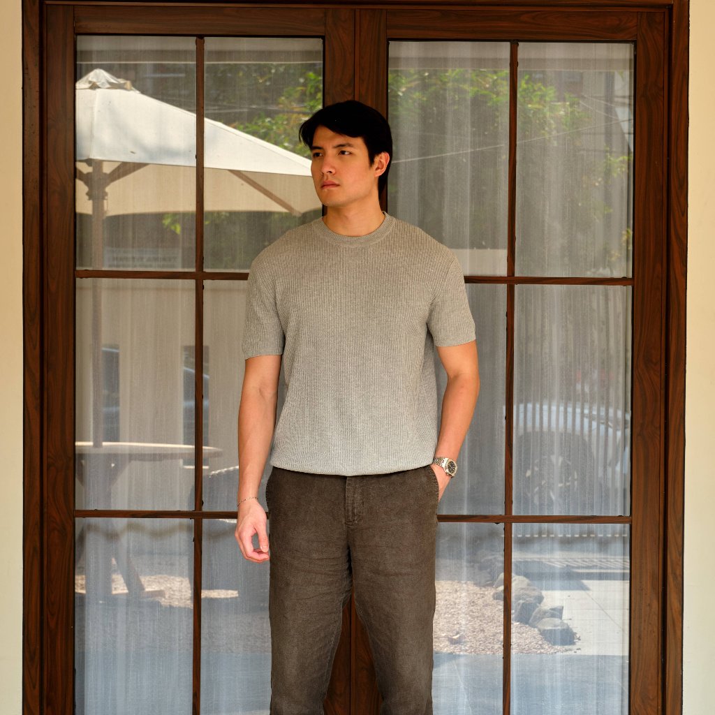 BRUNÈS - Émile Knit Tee Crewneck | Menswear Fine Ribbed Knit Texture Tee Lengan Pendek