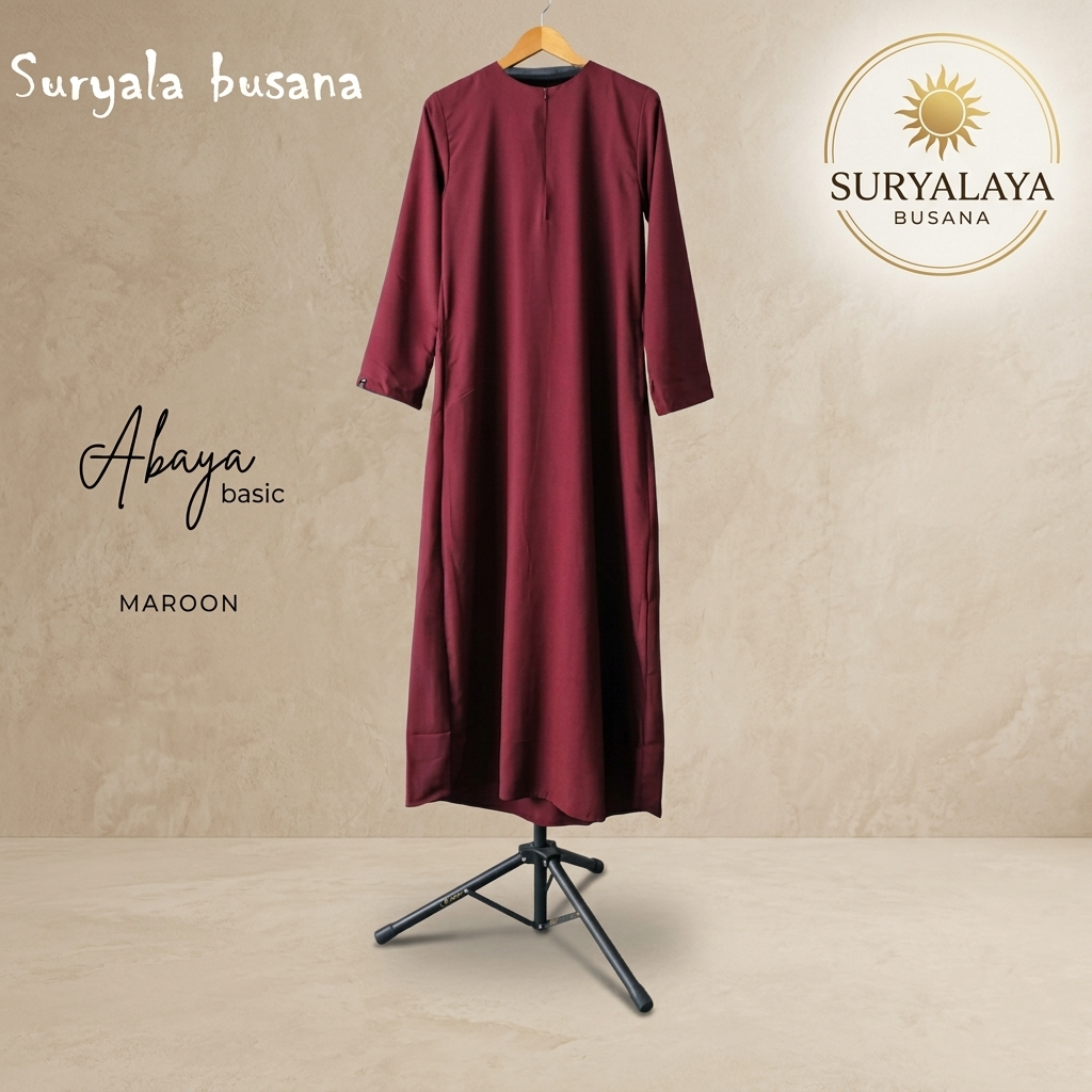 Suryalaya Busana - Abaya Basic Resleting Depan Busui / Gamis Polos Abaya Hitam Maroon Cream Premium