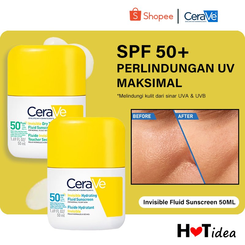 CERAVE Invisible Hydrating Fluid Sunscreen SPF 50+ 50ml/CERAVE Invisible Dry Touch Fluid Sunscreen S