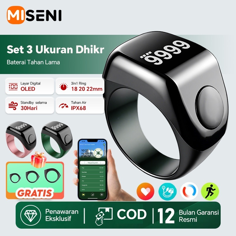 MISENI Set 3 Ukuran Cincin Tasbih Digital | Smart Ring Tasbih Digital Cincin | Baterai Tasbih Digita