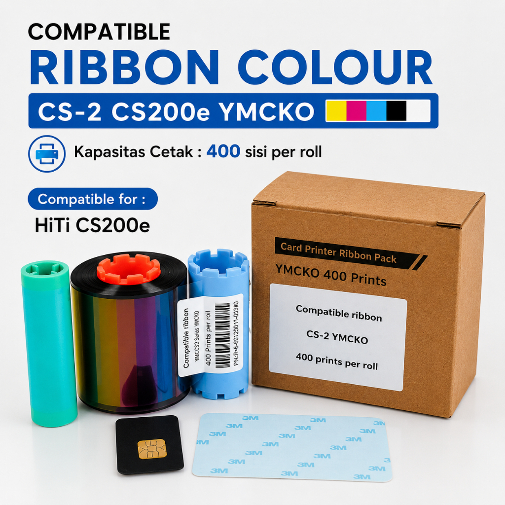 Compatible Ribbon Colour CS-2 CS200e YMCKO - Kapasitas Cetak : 400 sisi per roll - HiTi CS200e