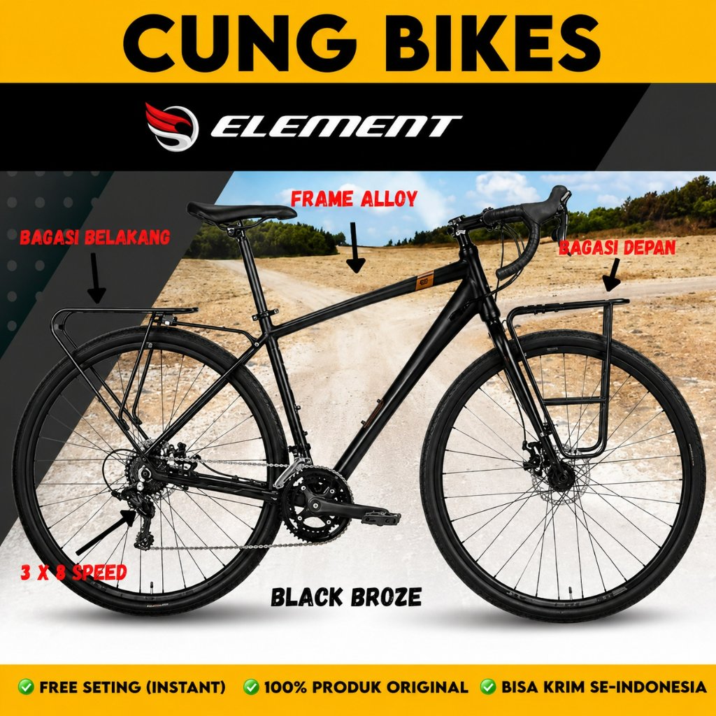 Sepeda Gravel Touring Element FRC 38 NEW II 2 x 8 Speed Bagasi depan Belakang-Geniobike Folkzy XY-XX
