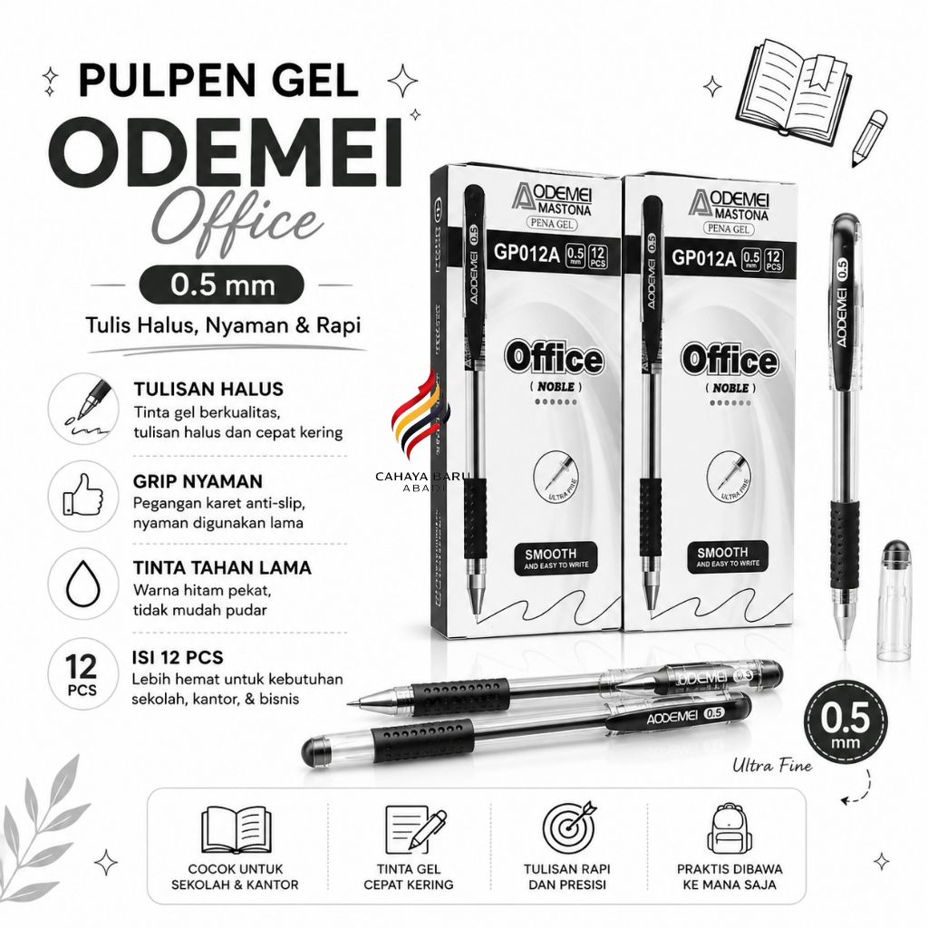 (12 PCS) PULPEN GEL O.5 ODEMEI OFFICE TINTA HITAM/PULPEN ODEMEI MURAH