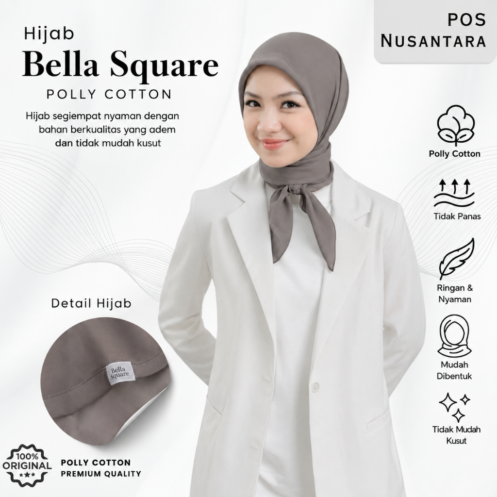 Hijab Bella Square Pollycotton Lembut Kerudung Segiempat Bella Square