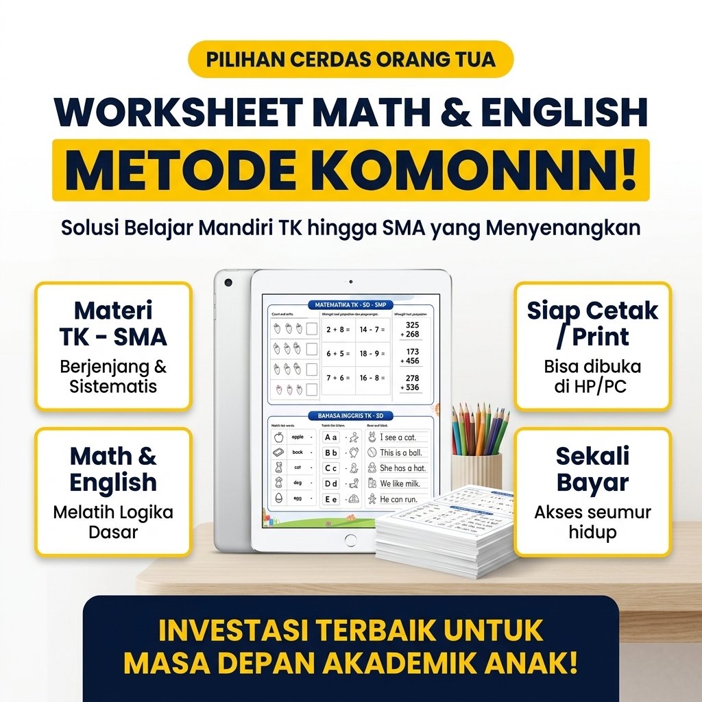 Worksheet Metode Kumon Anak Math & English | Lembar Latihan TK hingga SMA untuk Belajar di Rumah